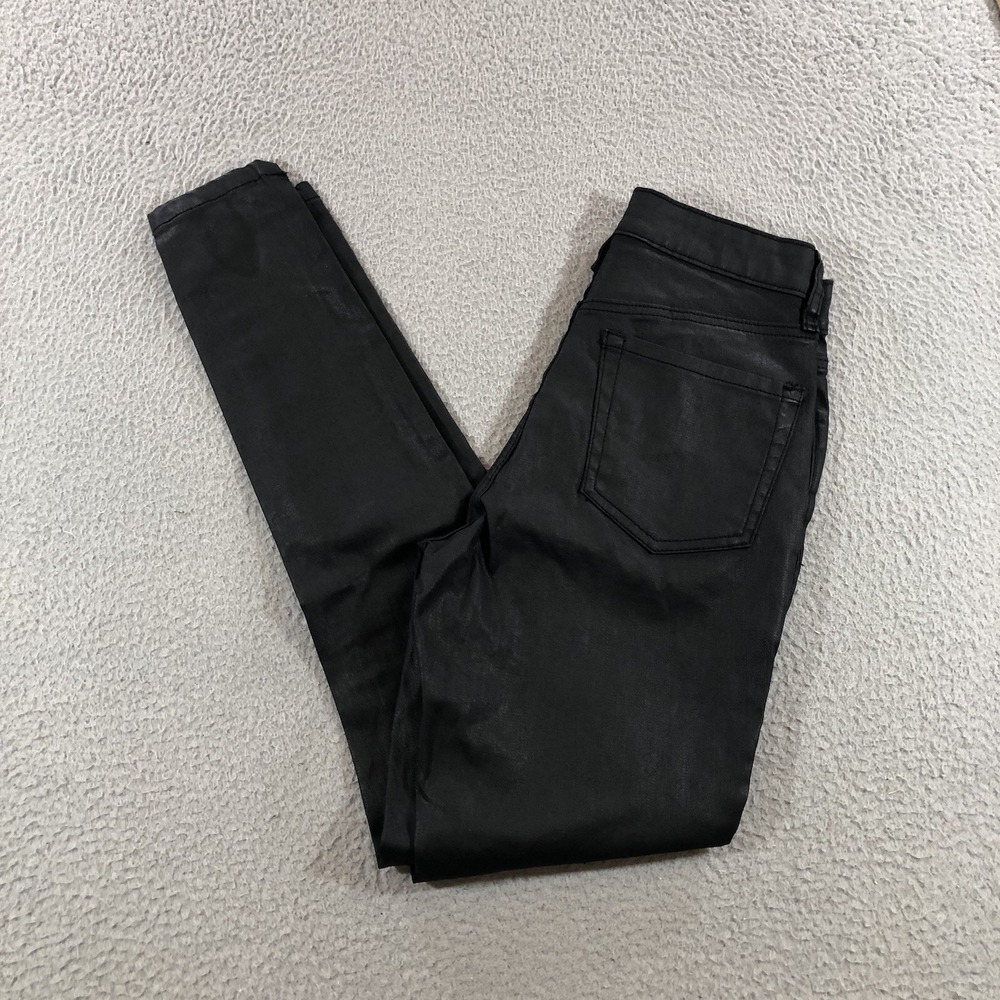 Inc International Denim Jeans Women's 2 28 Black Shine Wax Mid Rise Skinny